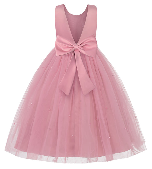 Flower Girl Dress Satin Ball Gown for Wedding Party with Bowknot