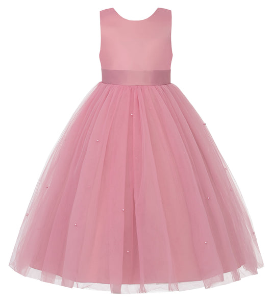 Flower Girl Dress Satin Ball Gown for Wedding Party with Bowknot