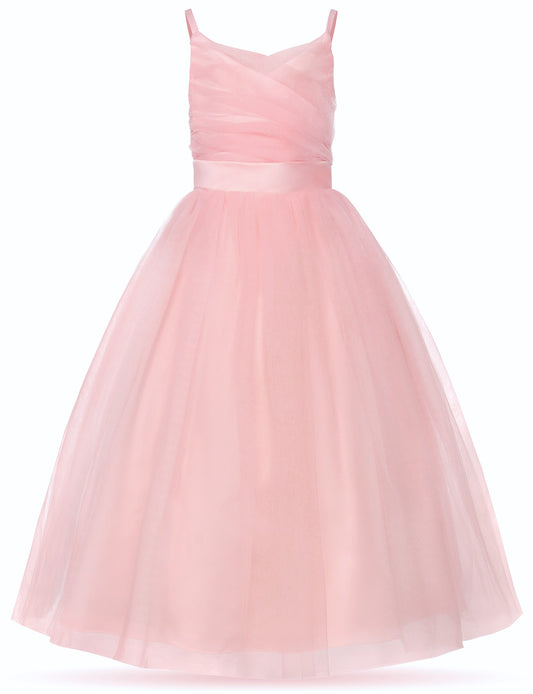 Flower Girl Spaghetti Strap Dress A-Line Ball Gown Tulle Dresses for Wedding Birthday Party