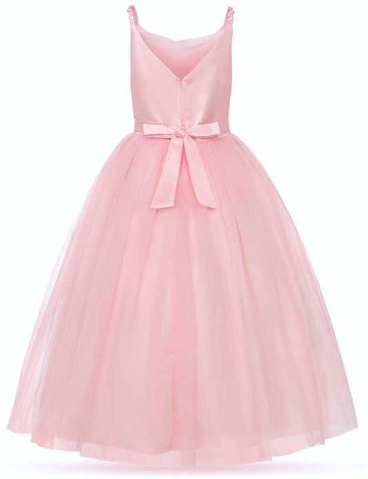 Flower Girl Spaghetti Strap Dress A-Line Ball Gown Tulle Dresses for Wedding Birthday Party