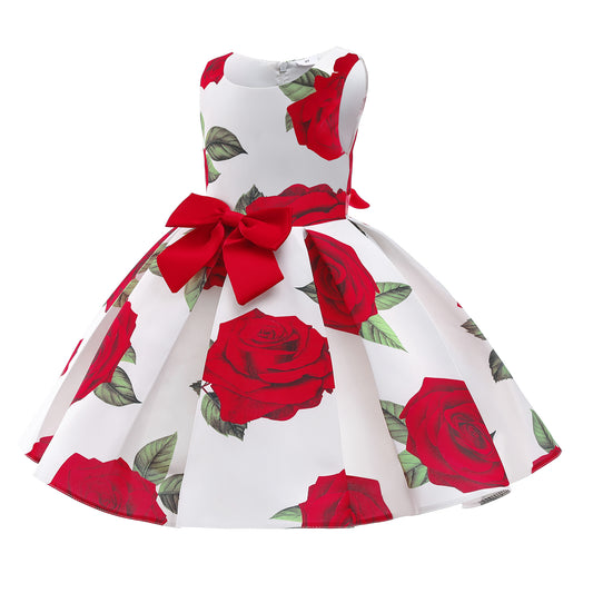 Sleeveless Flower Girl Dress Floral Print Wedding Party Outfit for Girls