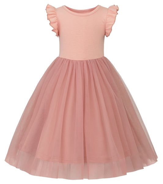 Toddler Girl Flutter Sleeve Tutu Dress Tulle Princess Casual Outfit for Party and Everyday