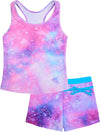 Girls Swimsuit Two-Piece Tankini Swimwear with Boyshorts