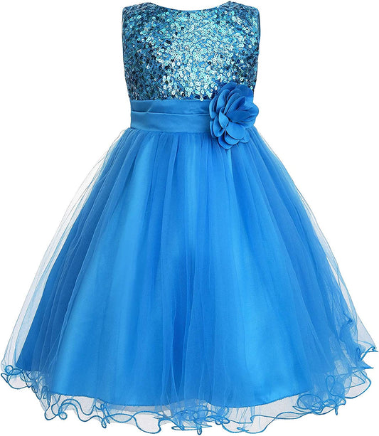 Sequin Sleeveless Tulle Mesh Flower Girl Party Dress