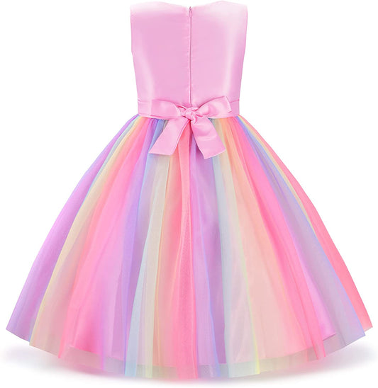 Little Girl's Sequin Sleeveless Mesh Rainbow Dress for Wedding Party